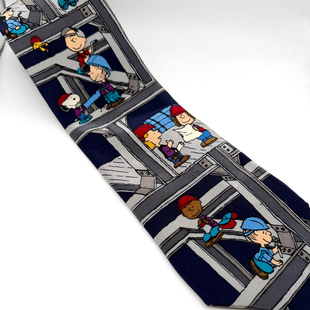 Vintage 90s Peanuts Navy 100% Silk The Sky's The Limit Construction Necktie