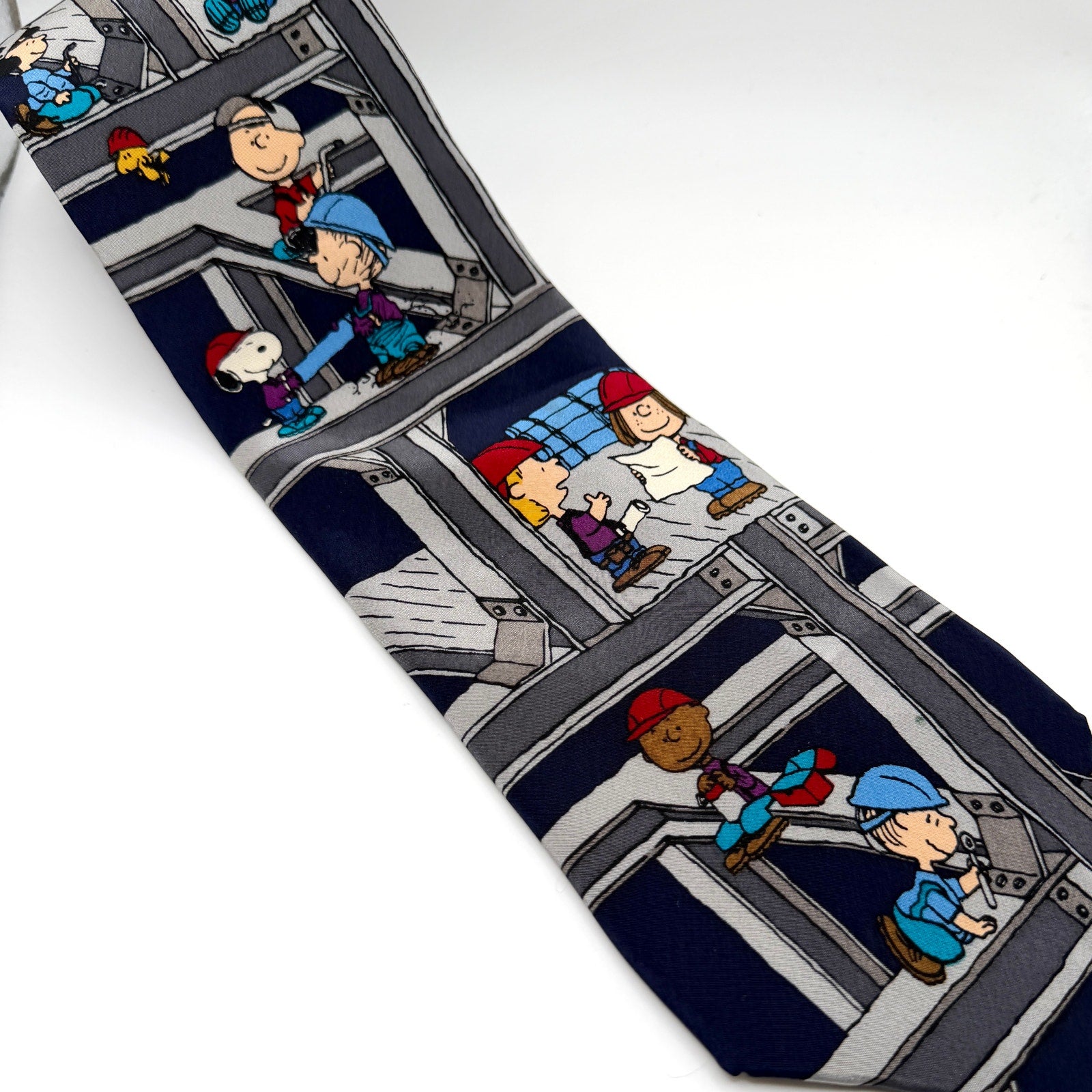 Vintage 90s Peanuts Navy 100% Silk The Sky's The Limit Construction Necktie