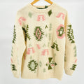 Vintage 80s Outback Red Cream Wool Heavy Knit Geometric Pastel Sweater