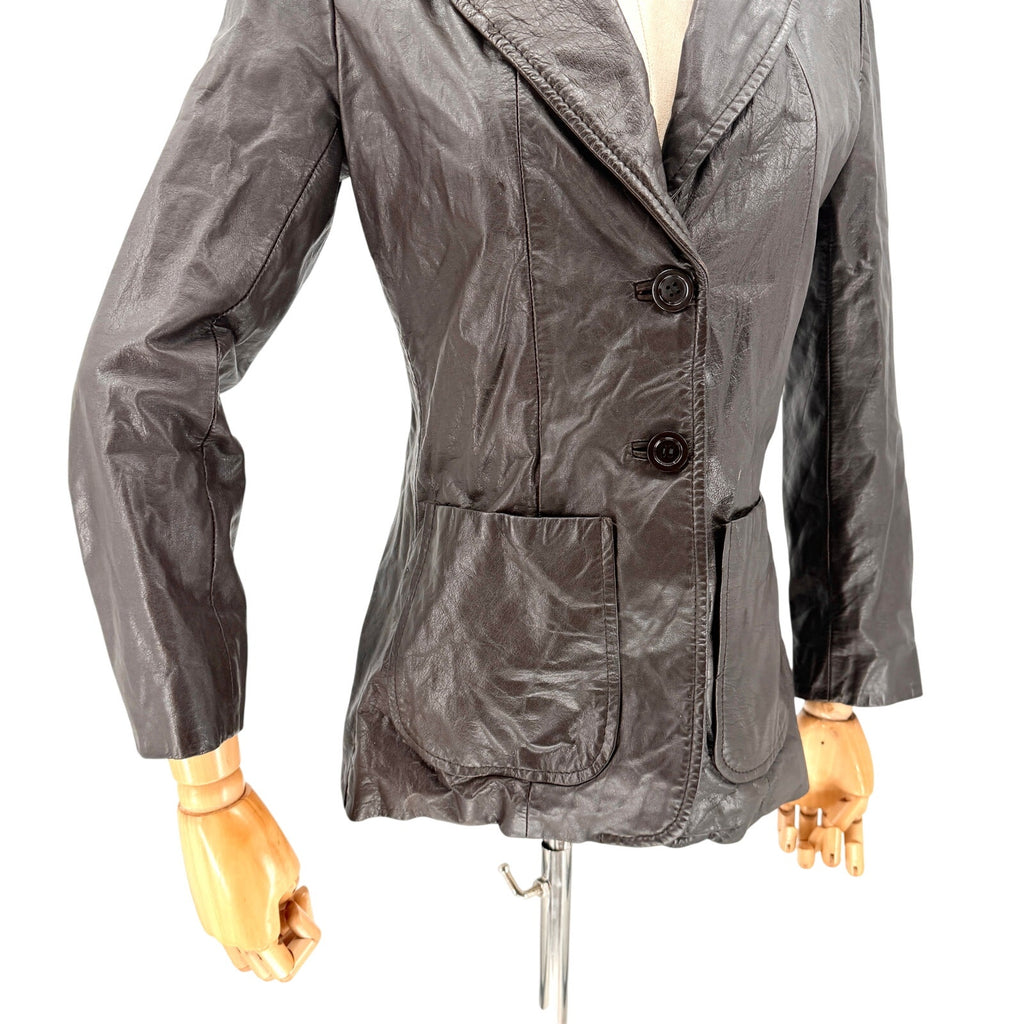 Vintage 80s Dark Brown Genuine Leather Jacket Blazer