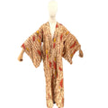 Vintage 60s Showa Era Beige Brick 100% Woven Kasuri Ikat Silk Kimono Robe