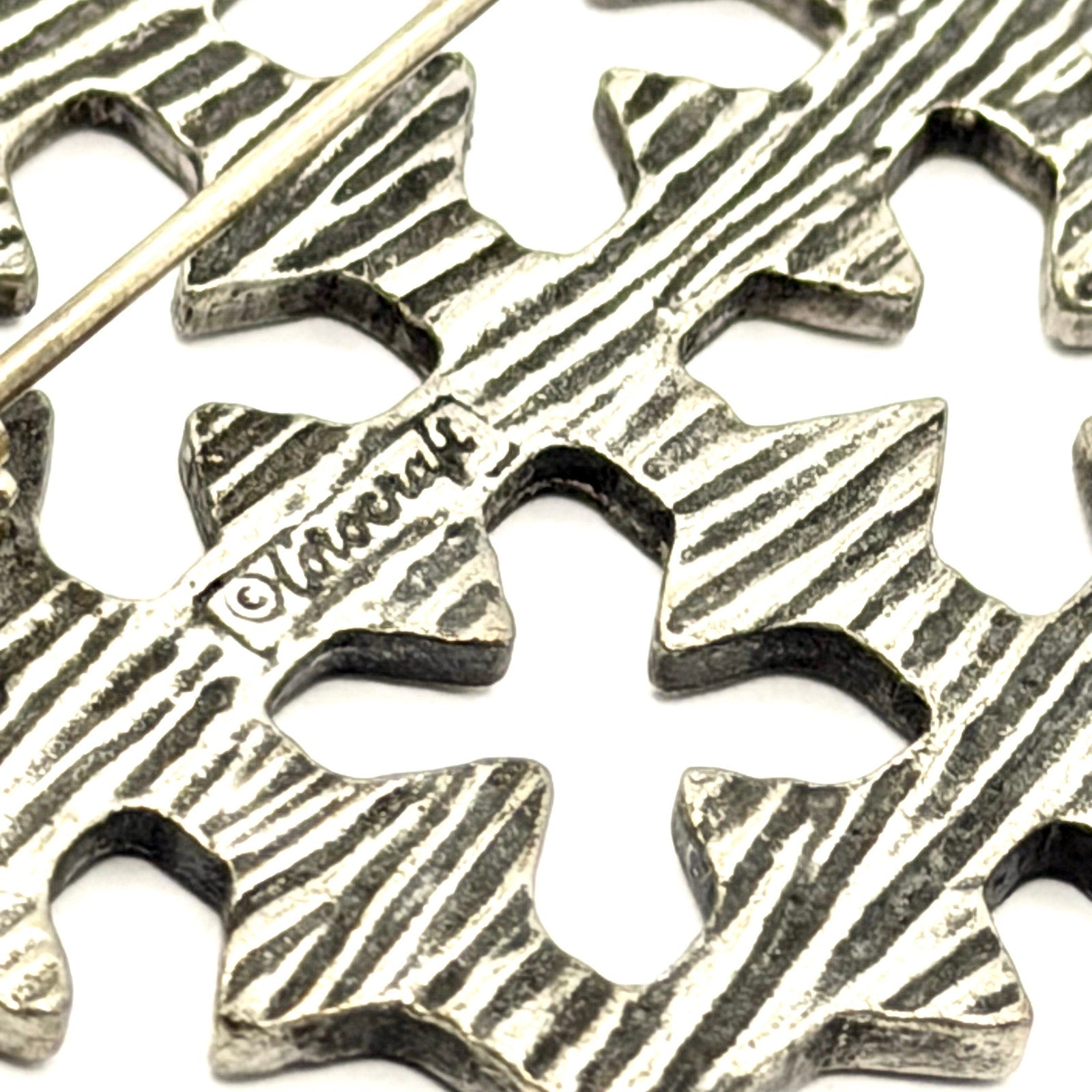 Vintage 70s Signed Corocraft Silver Tone Jerusalem Cross Brooch Pin