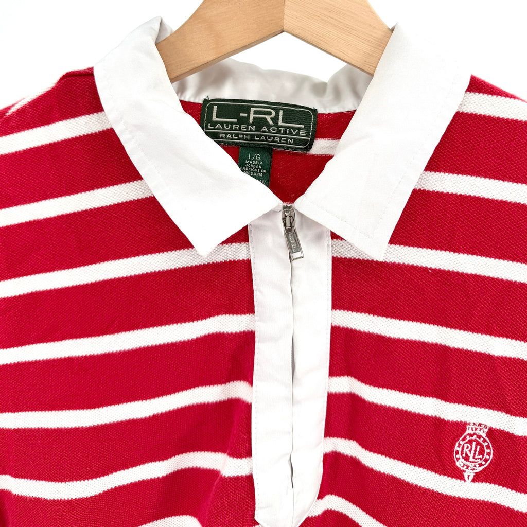 Vintage Y2K Lauren Active Ralph Lauren Red White Striped Cotton Nautical Polo