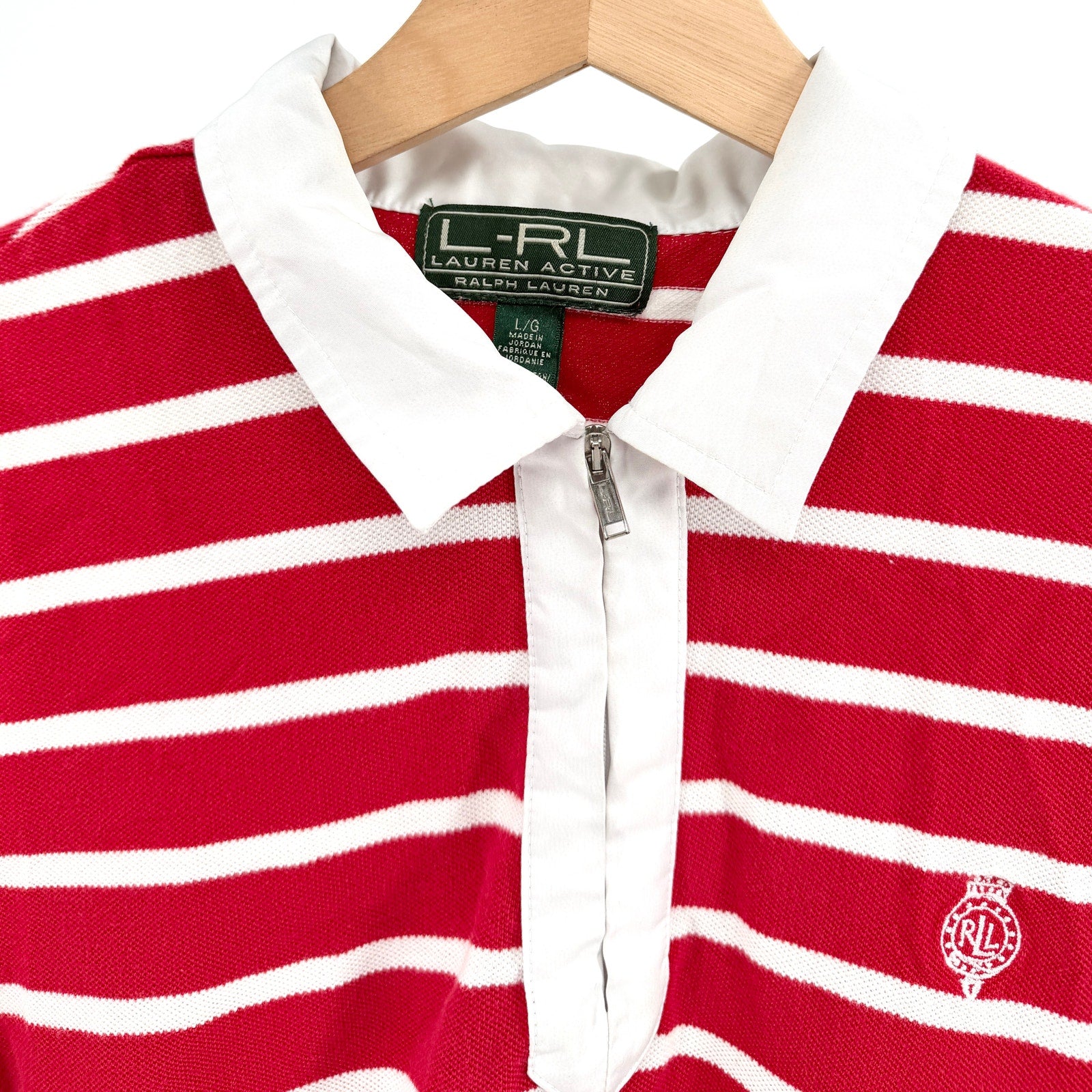 Vintage Y2K Lauren Active Ralph Lauren Red White Striped Cotton Nautical Polo