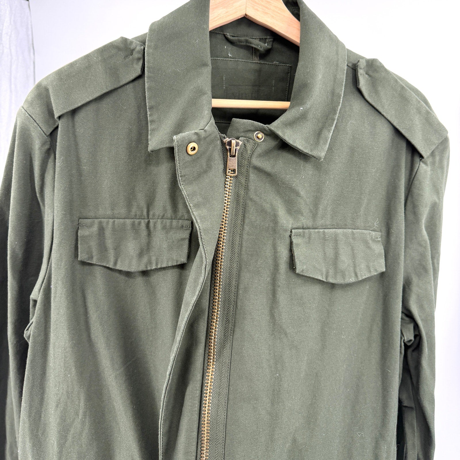 Custom Army Green I Do Care Stencil Slogan Utility Jacket