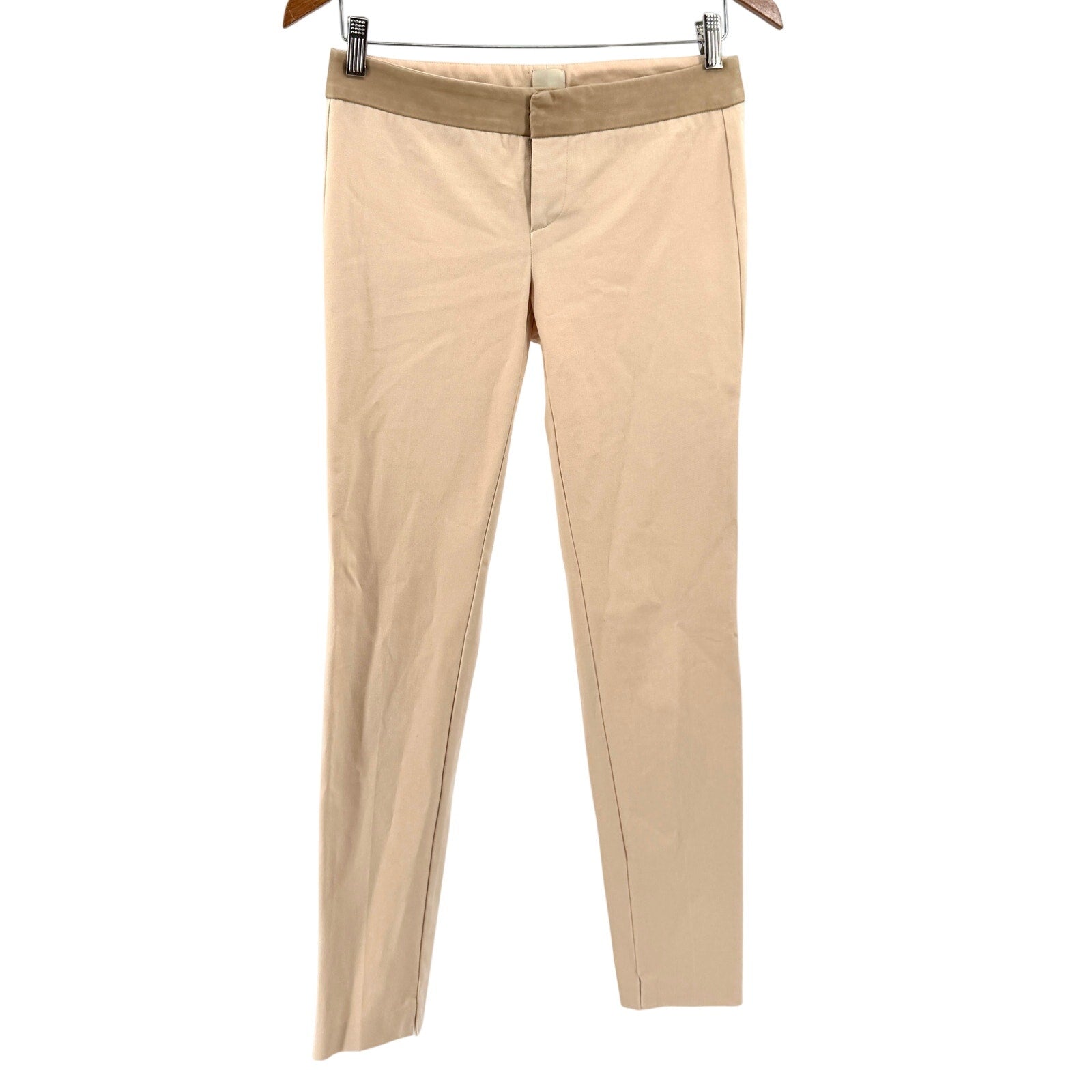Ecru Tan Faux Leather Trim Cigarette Pants Leggings