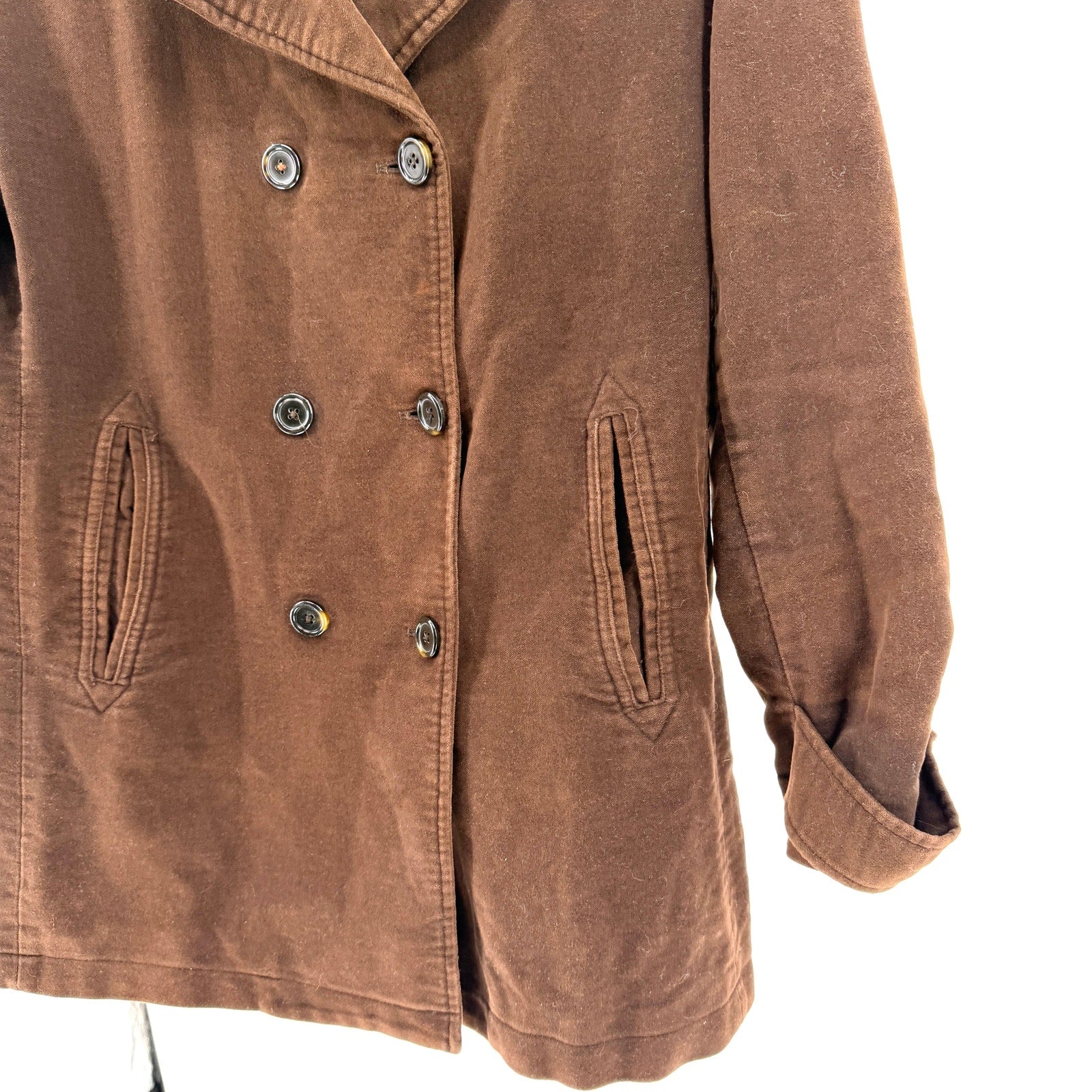 Vintage 90s Gap Brown 100% Cotton Velvet Double Breasted Peacoat