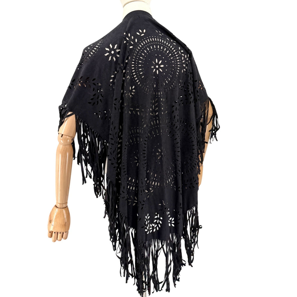 Choies Black Laser Cut Fringe Ruana Shawl