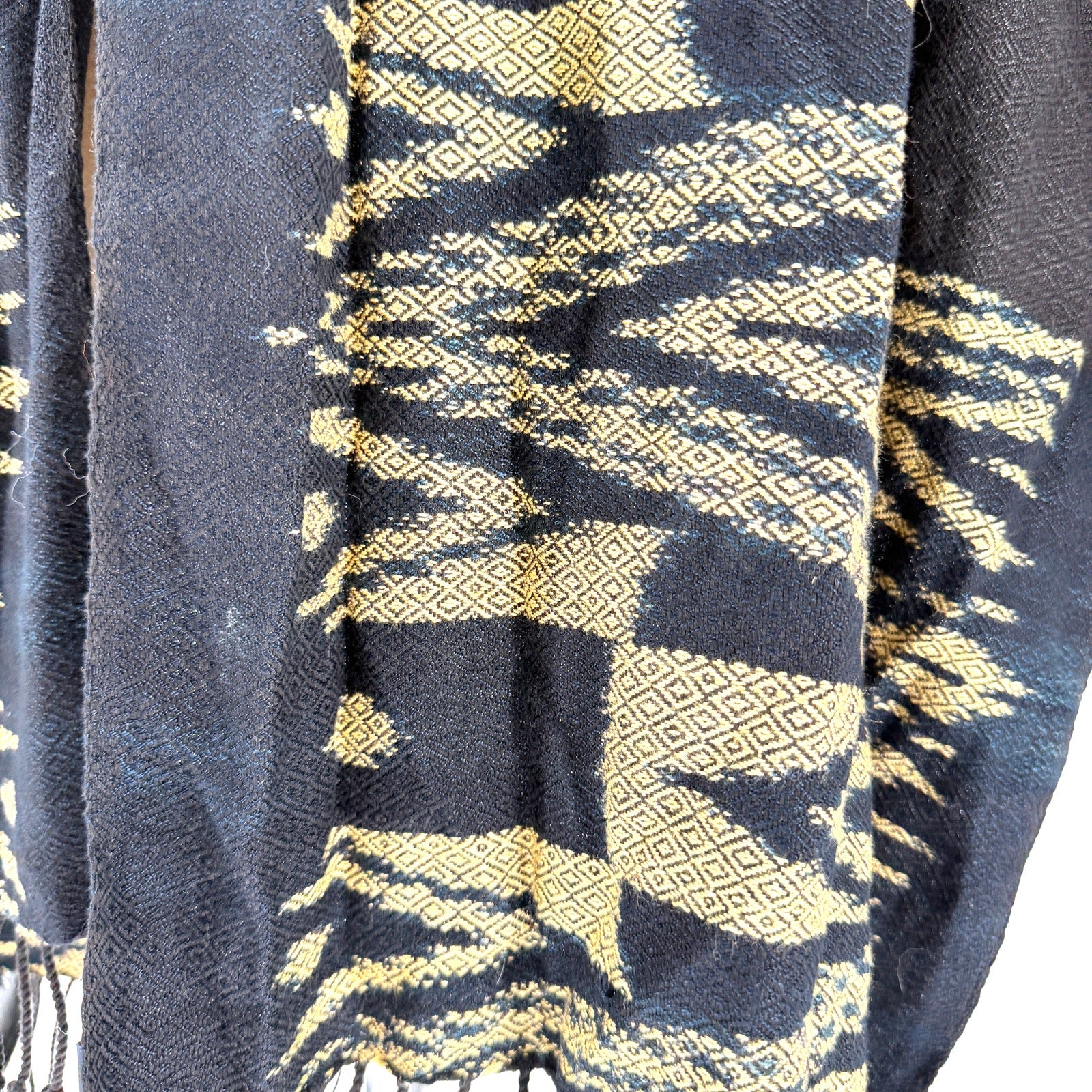 Studio Naenna Black Tan Ikat 100% Cotton Handwoven Fringed Shawl Scarf