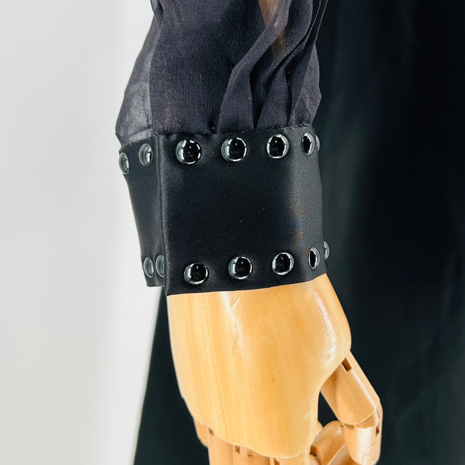 Elie Tahari Black Studded Satin Shift Dress with Silk Sleeves