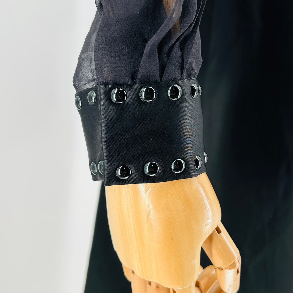 Elie Tahari Black Studded Satin Shift Dress with Silk Sleeves