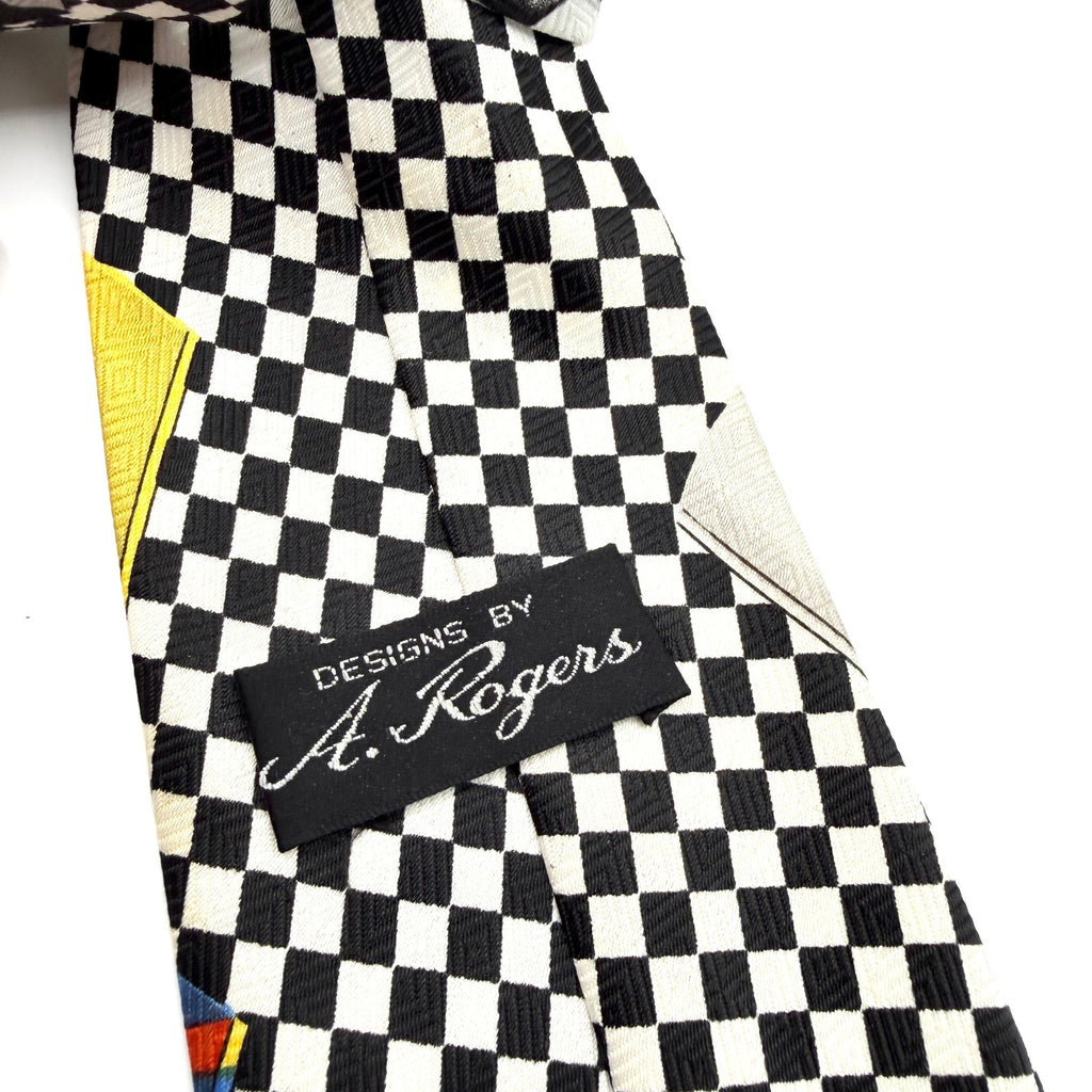 Vintage 90s A. Rogers Checkered Flag Car Race Necktie
