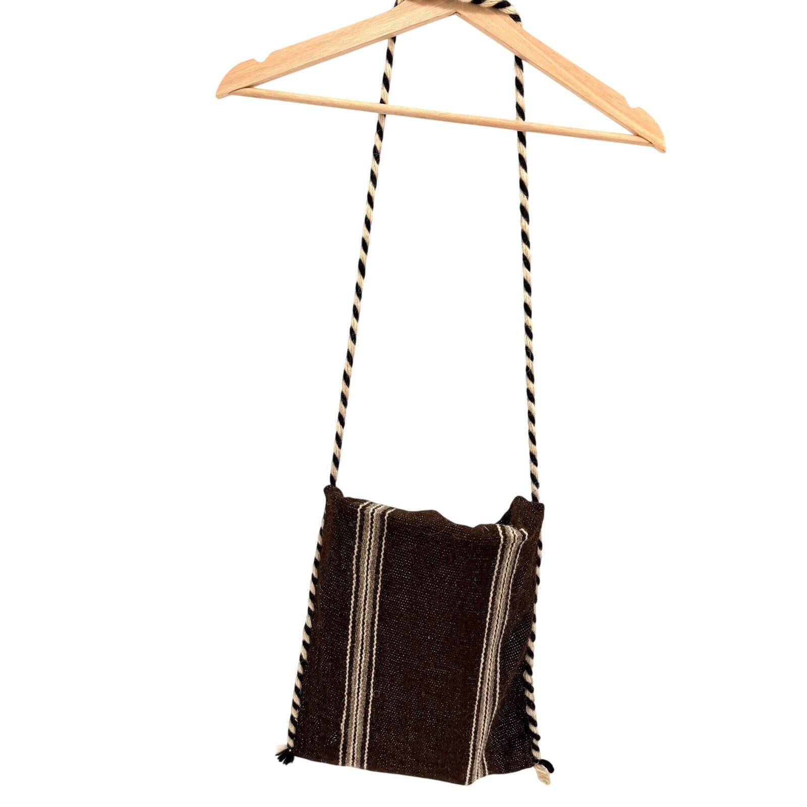 Vintage 90s Peruvian Brown Wool Woven Llama Motif Shoulder Bag