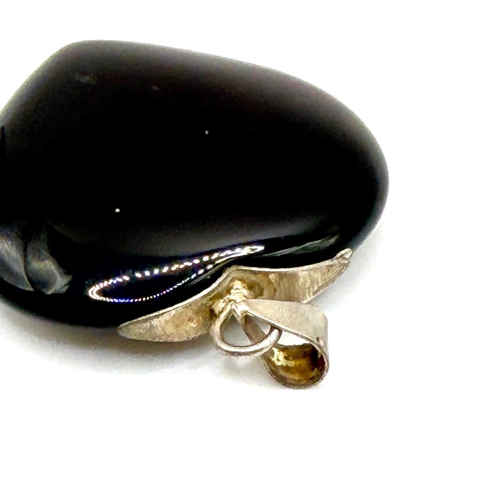 Vintage 90s Black Solid Onyx Sterling Silver Minimalist Heart Pendant
