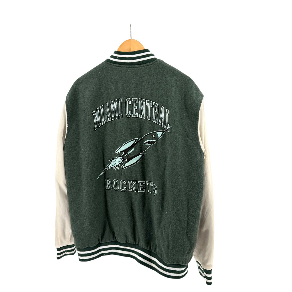 Vintage Y2K My Skool Gear Green White Miami Central Rockets Varsity Jacket