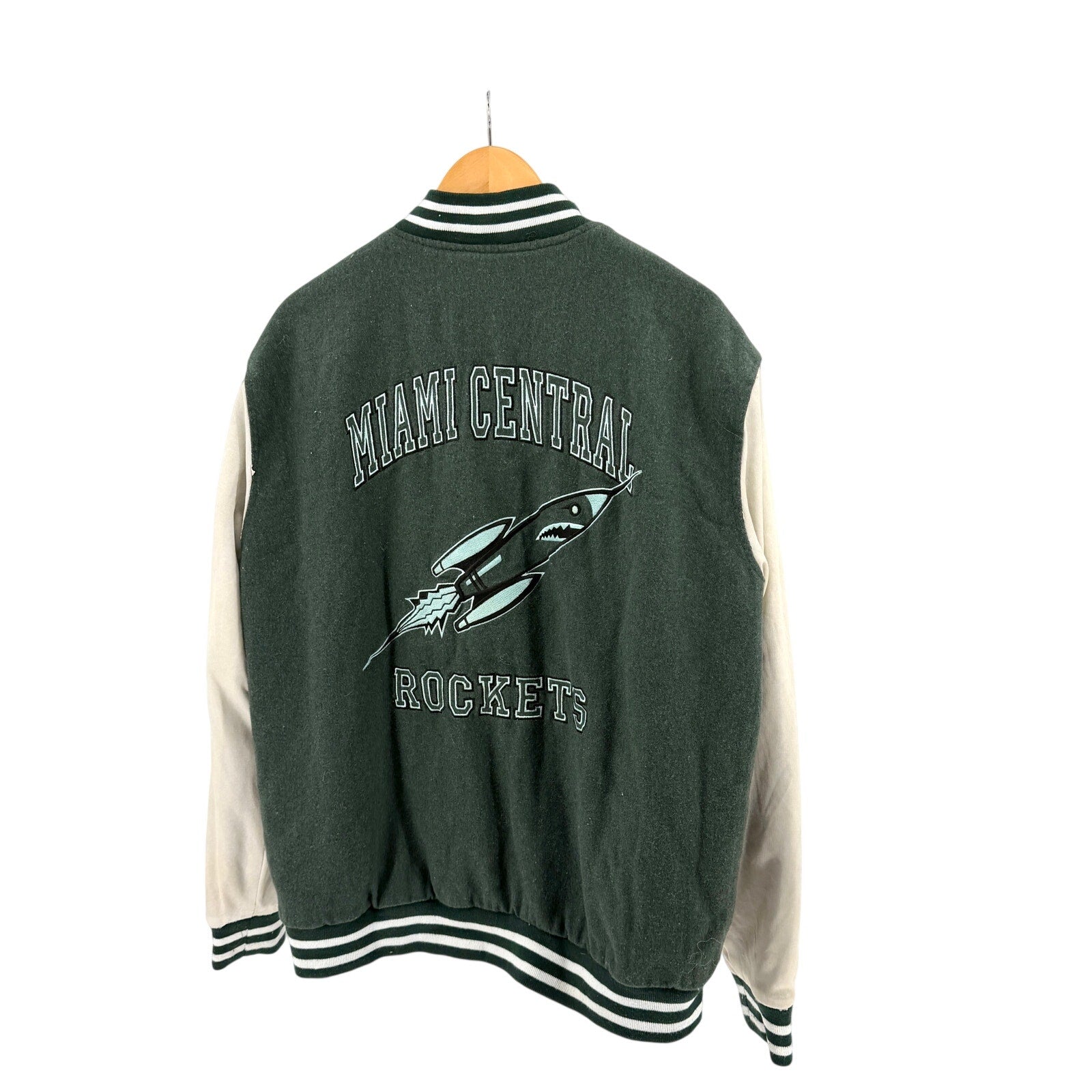Vintage Y2K My Skool Gear Green White Miami Central Rockets Varsity Jacket