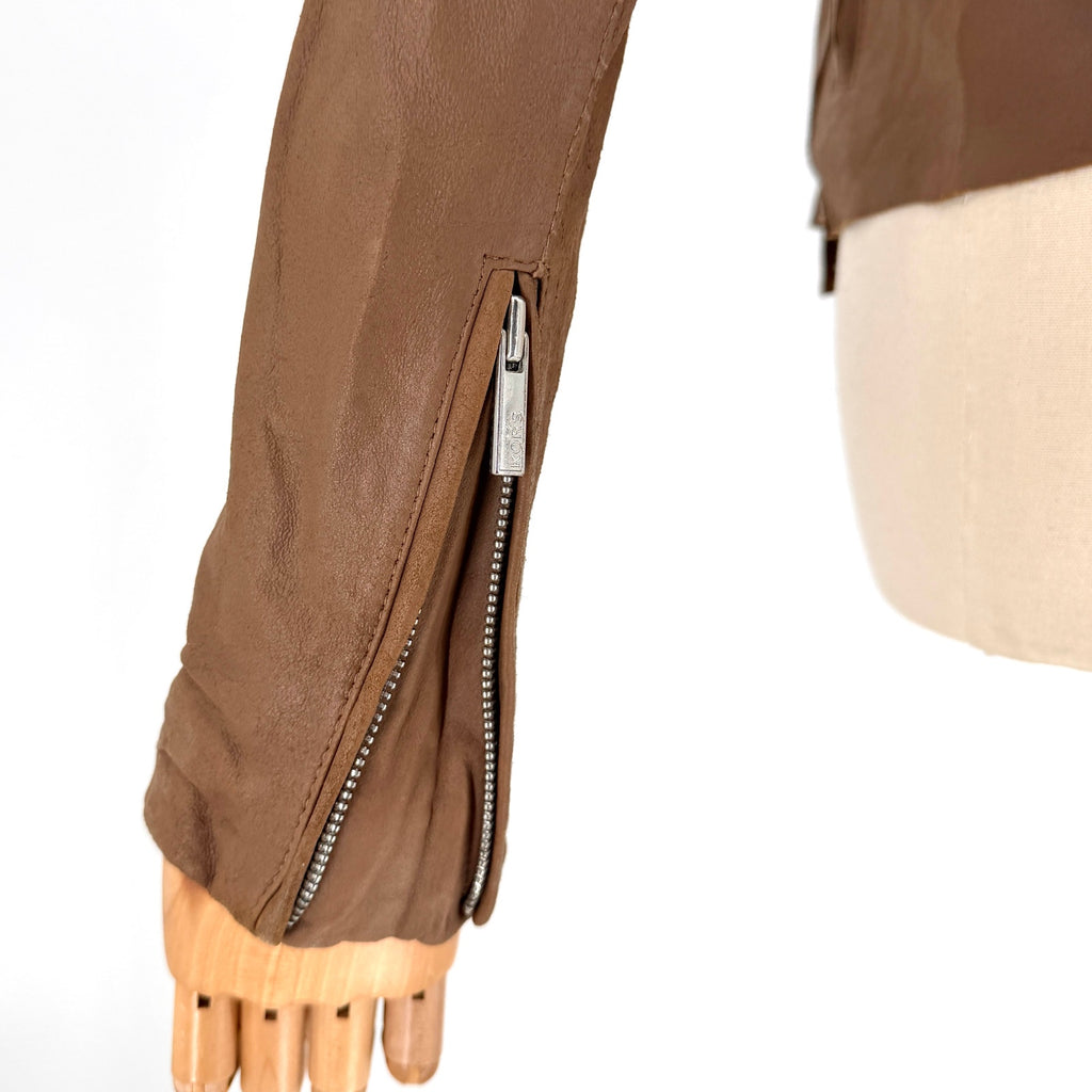 Vintage Y2K Kors by Michael Kors Brown Genuine Leather Soft Draped Moto Jacket