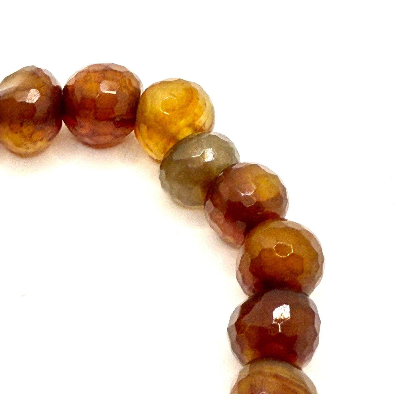 Chunky Brown Faceted Agate Gemstone Stretch Beaded Bracelet