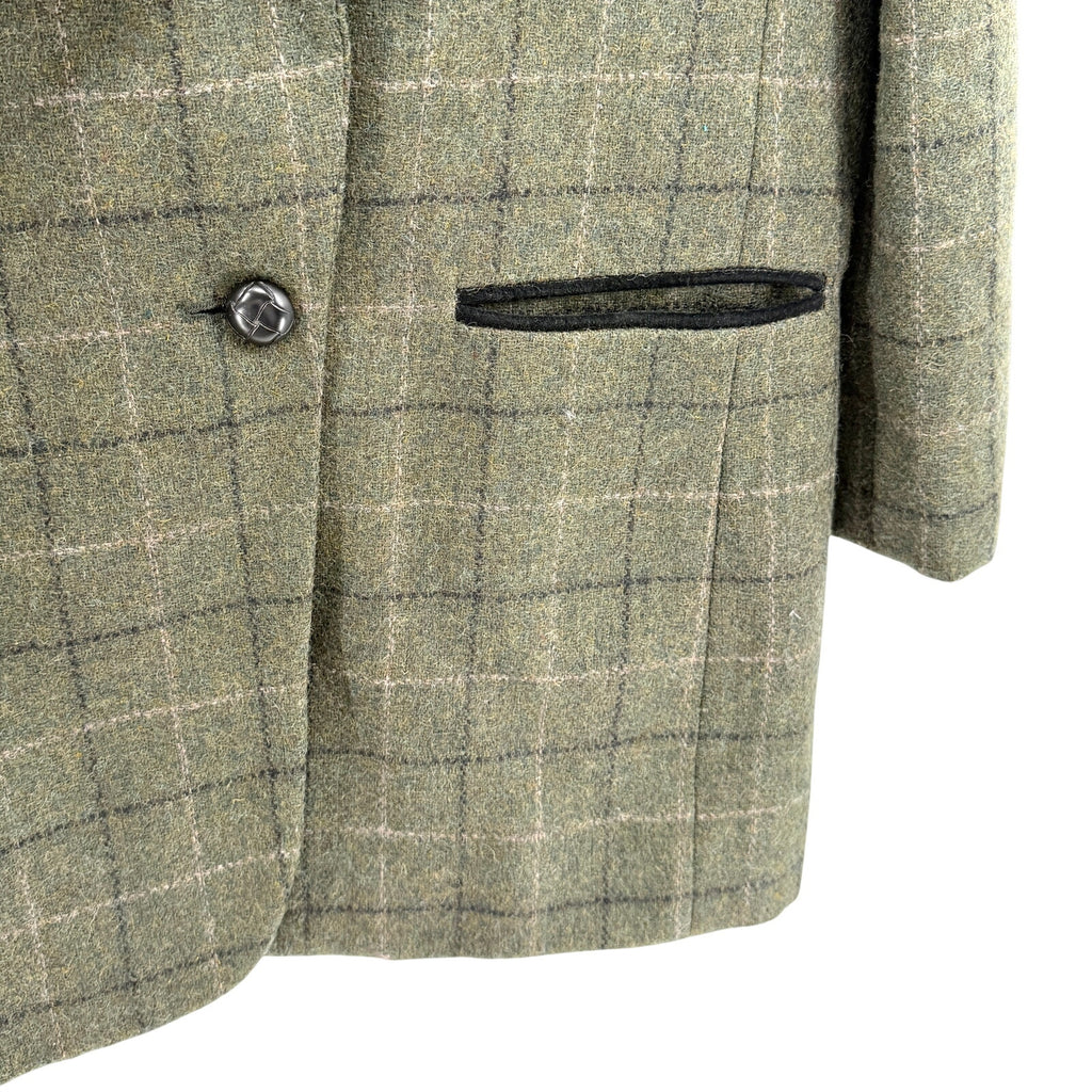 Vintage 90s Harve Benard Green Oversized 100% Wool Genuine Suede Trim Blazer