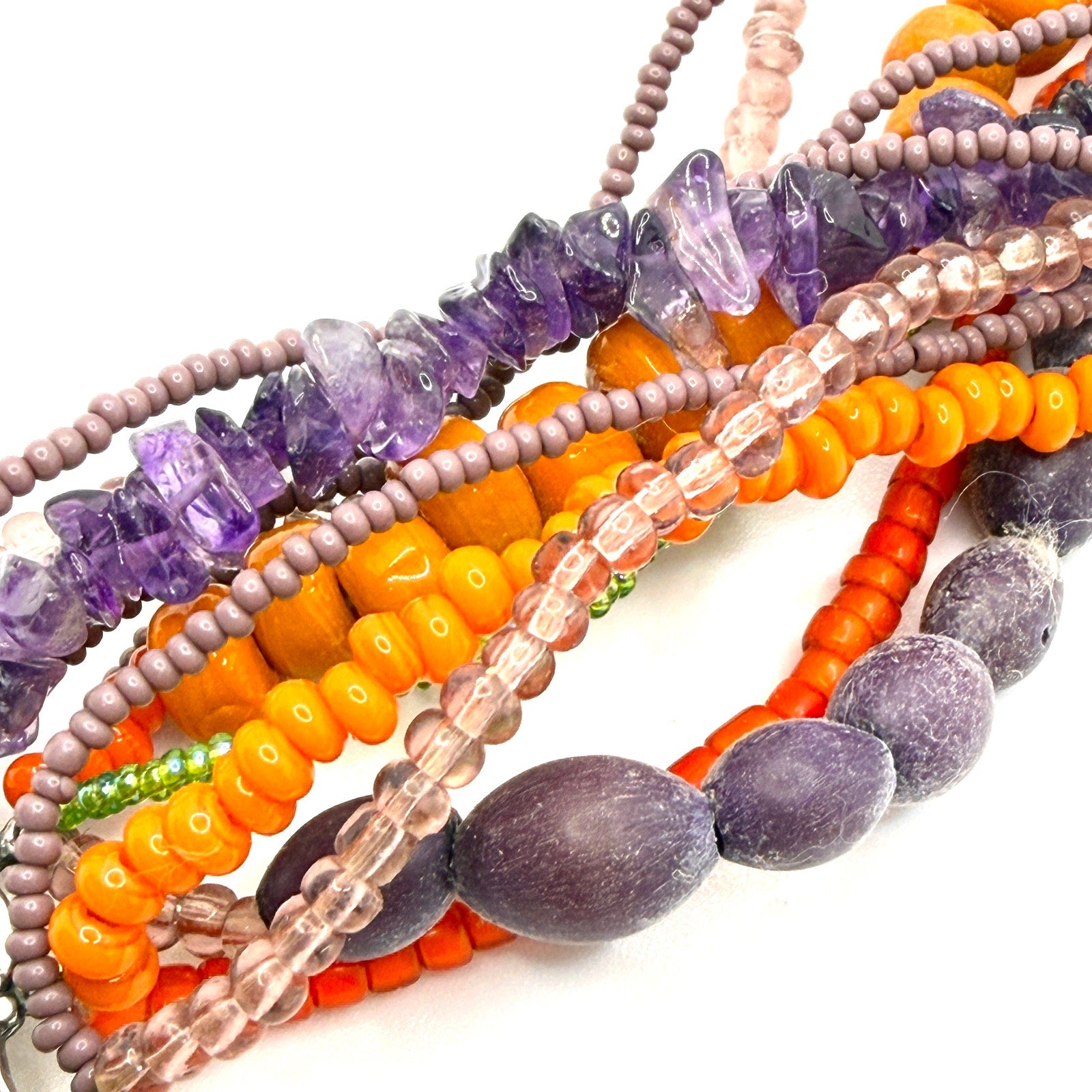 Vintage 90s Signed Foree Purple Orange Sterling Silver Boho Maximalist Bracelet