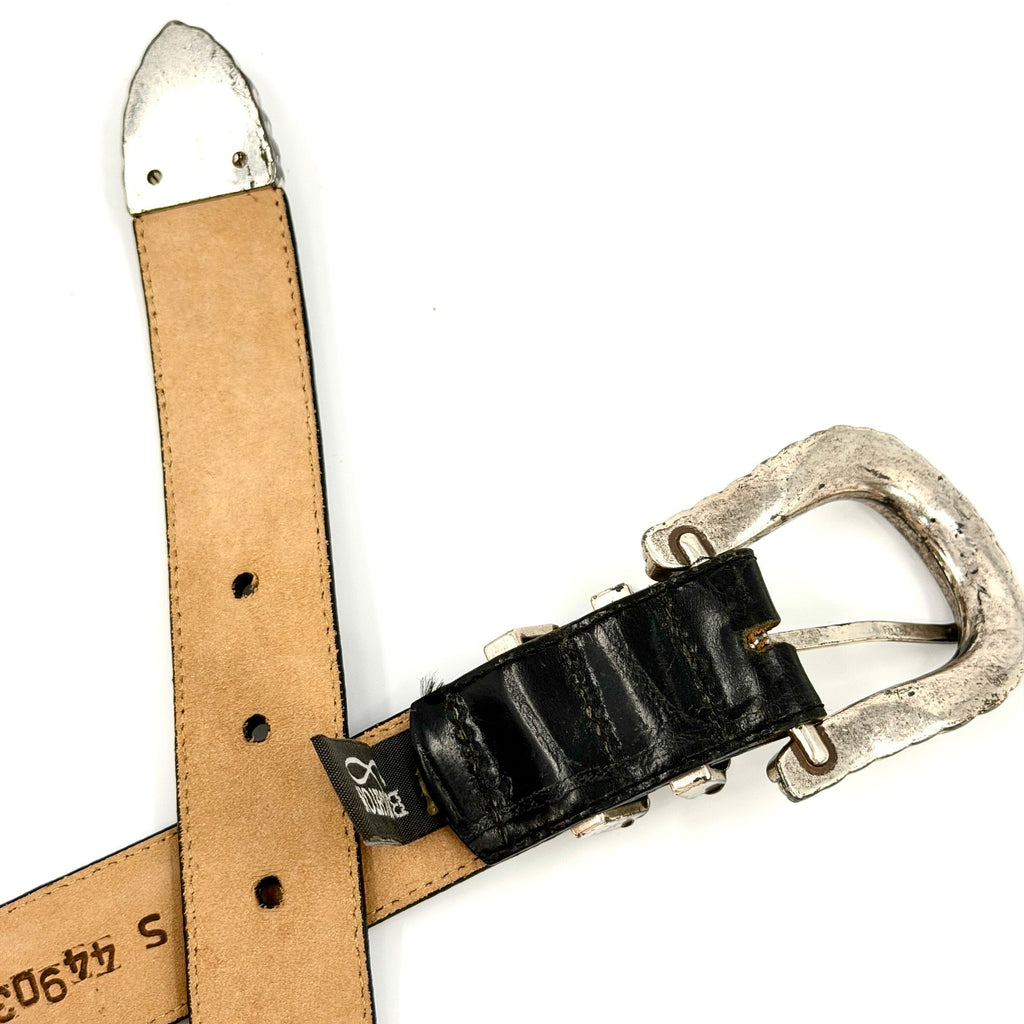 Vintage 90s Brighton Black Genuine Leather Croc Embossed Western Belt