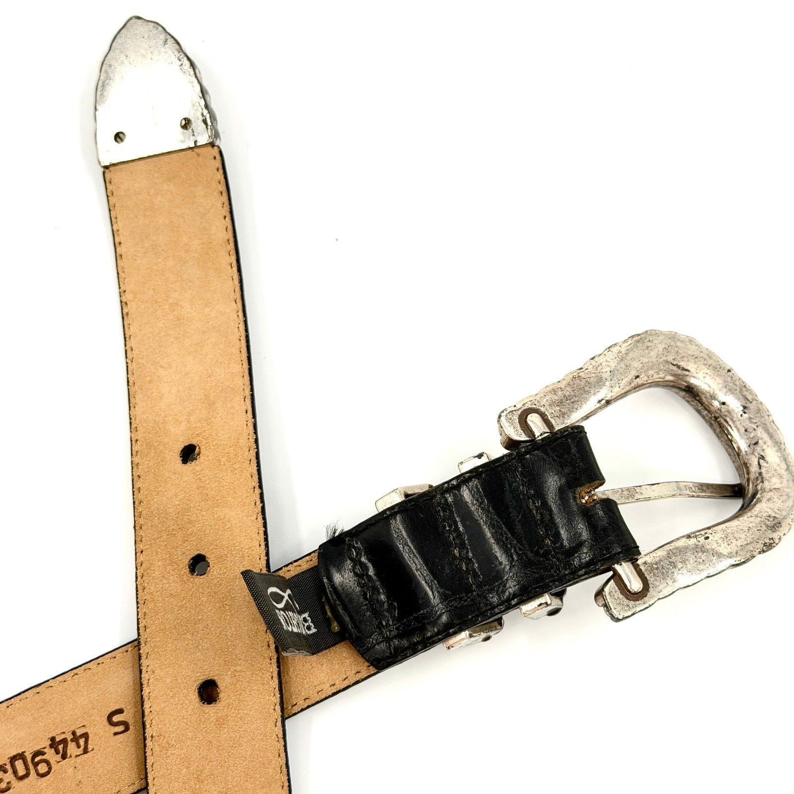 Vintage 90s Brighton Black Genuine Leather Croc Embossed Western Belt