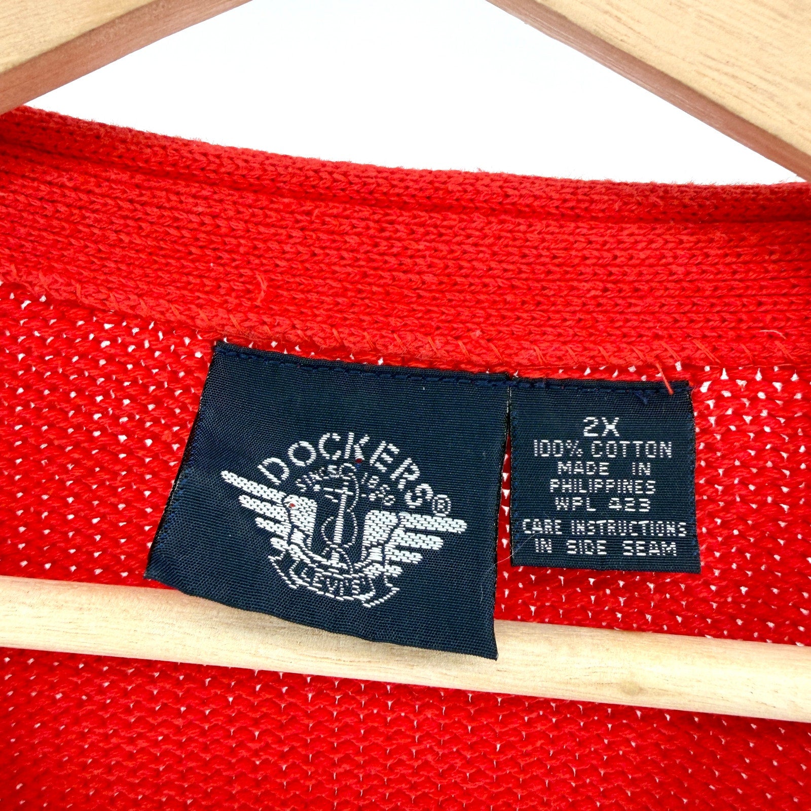 Vintage 90s Dockers Red 100% Cotton Oversized Argyle Cardigan Sweater