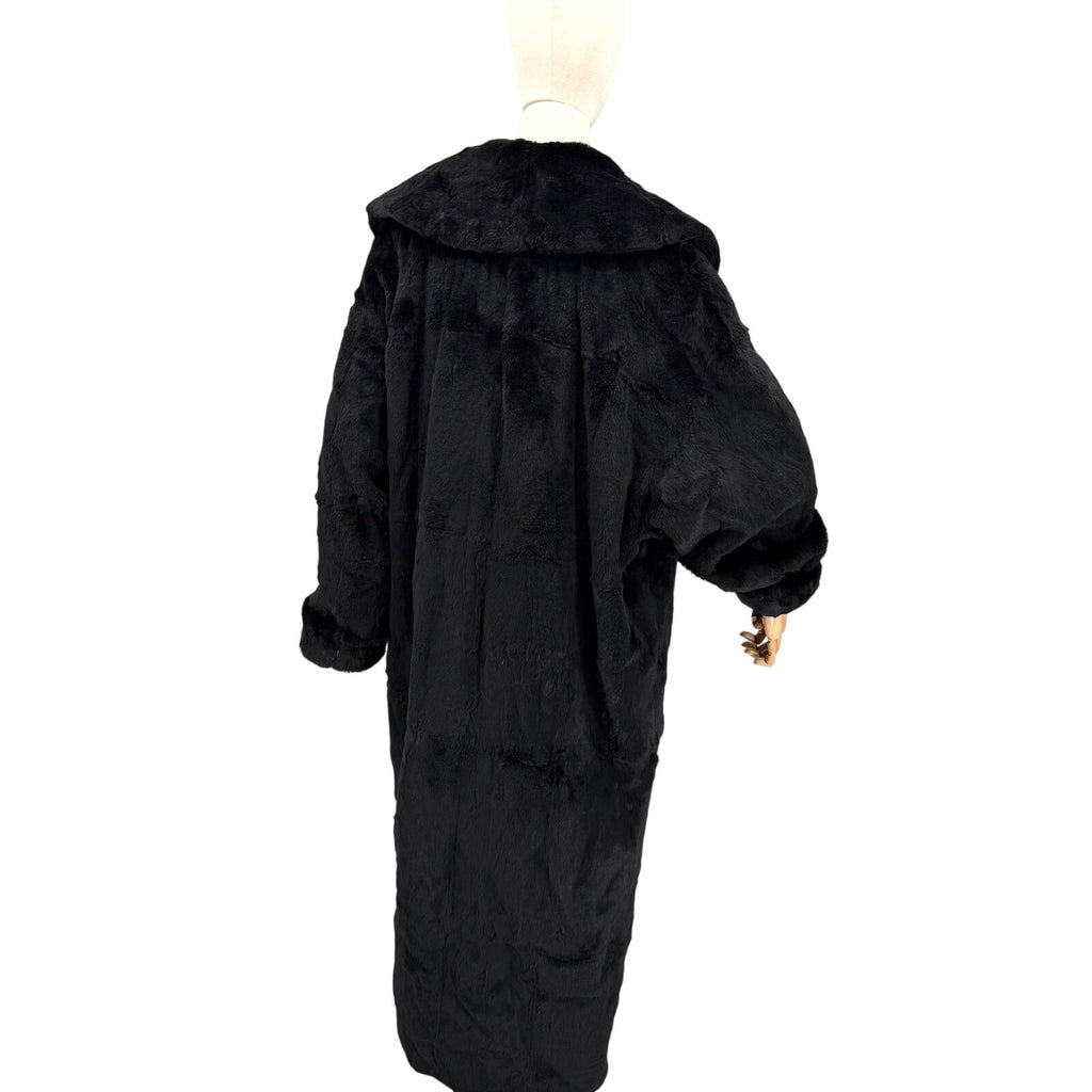 Vintage 90s Black Genuine Sheared Nutria Fur Long Duster Overcoat Jacket