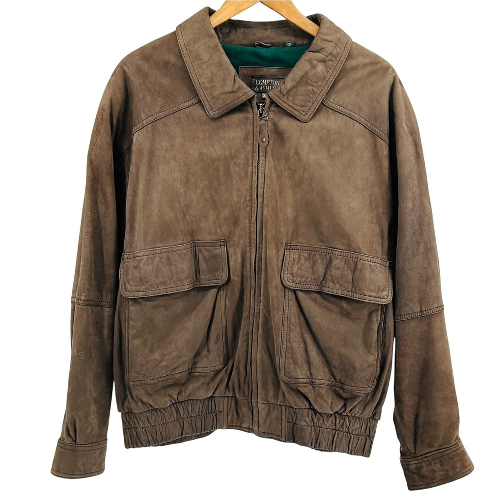 Vintage 90s Compton & Ashley Brown Genuine Suede Leather Bomber Jacket