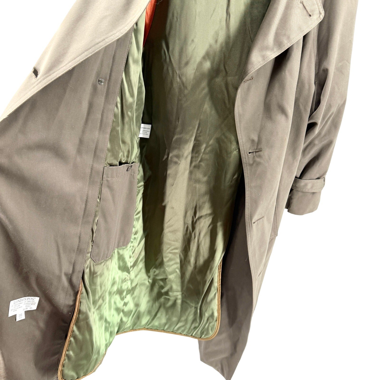Vintage 80s London Fog Olive Green Double Breasted Zip In Liner Trench Coat