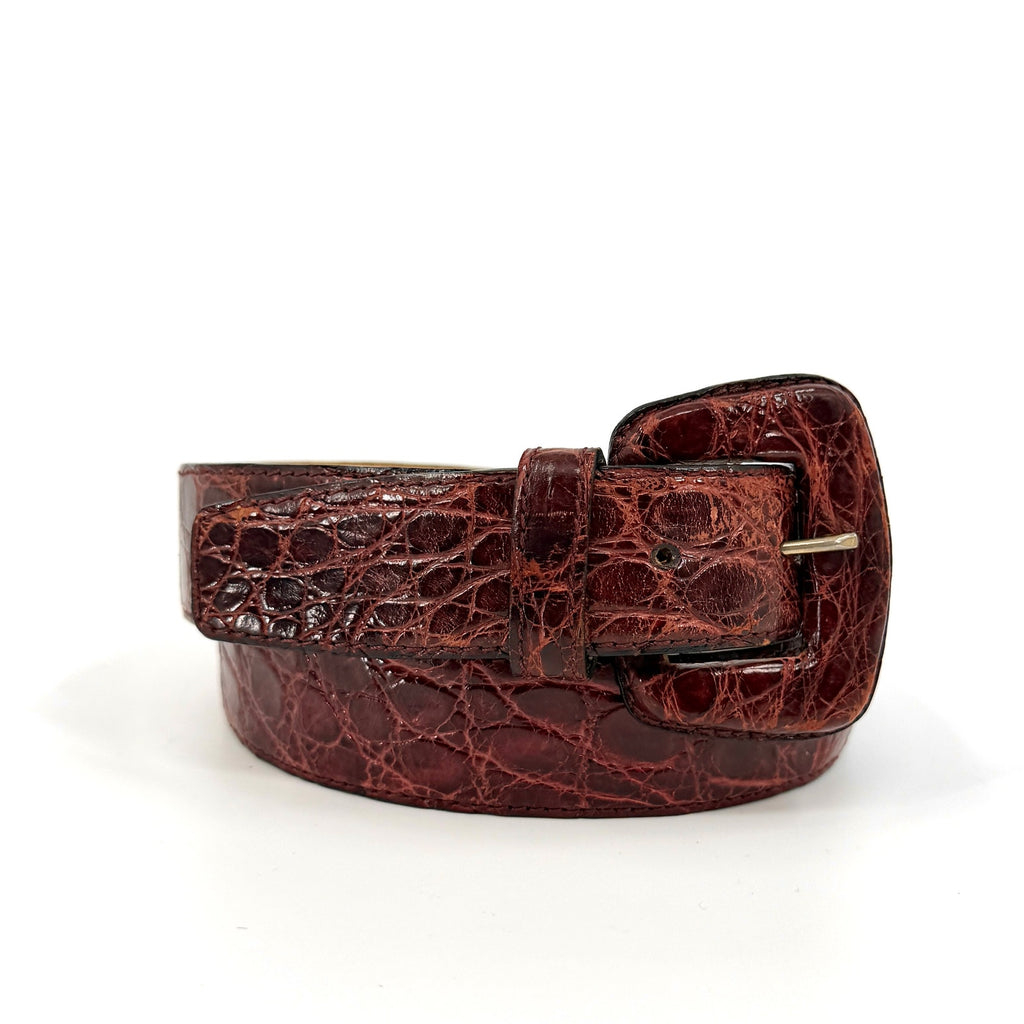 Vintage 90s Reddish Brown Genuine Crocodile Skin Minimalist Buckle Belt