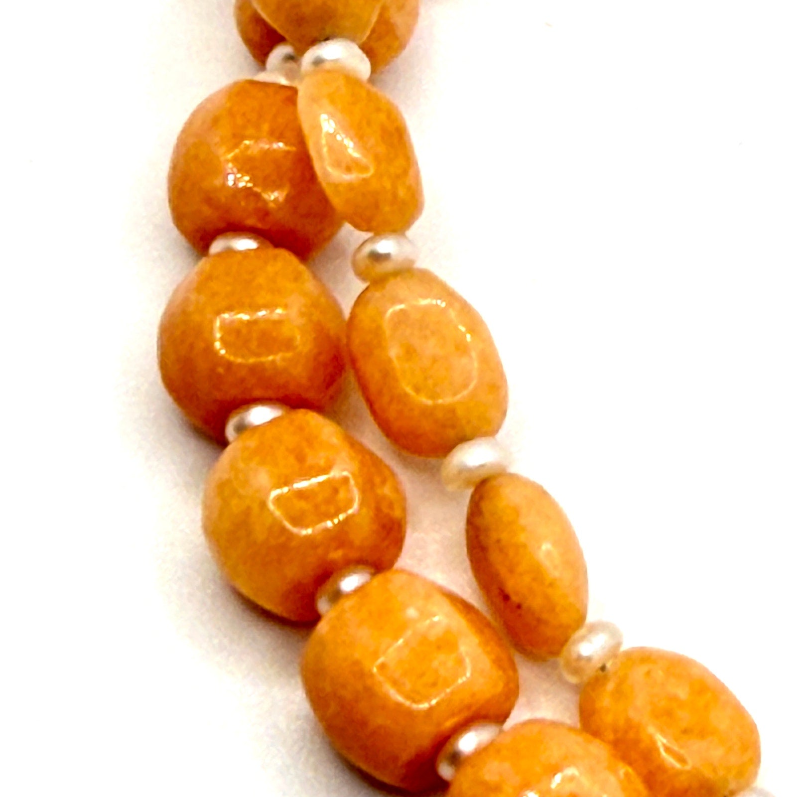 Vintage 90s Orange Jade Quartzite Pearl Red Coral Double Strand Necklace