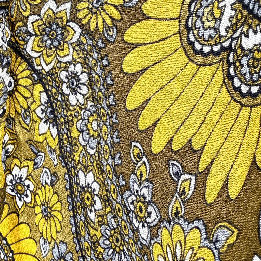 Vintage Y2K Sharagano Paris Yellow Paisley Viscose Ruffle High Low Skirt