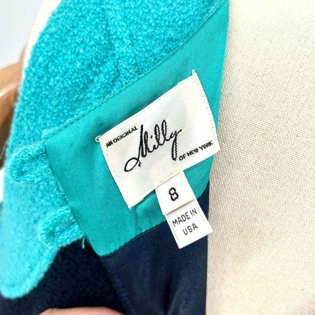 Milly of New York Teal Navy Colorblock Satin Lined Pencil Dress