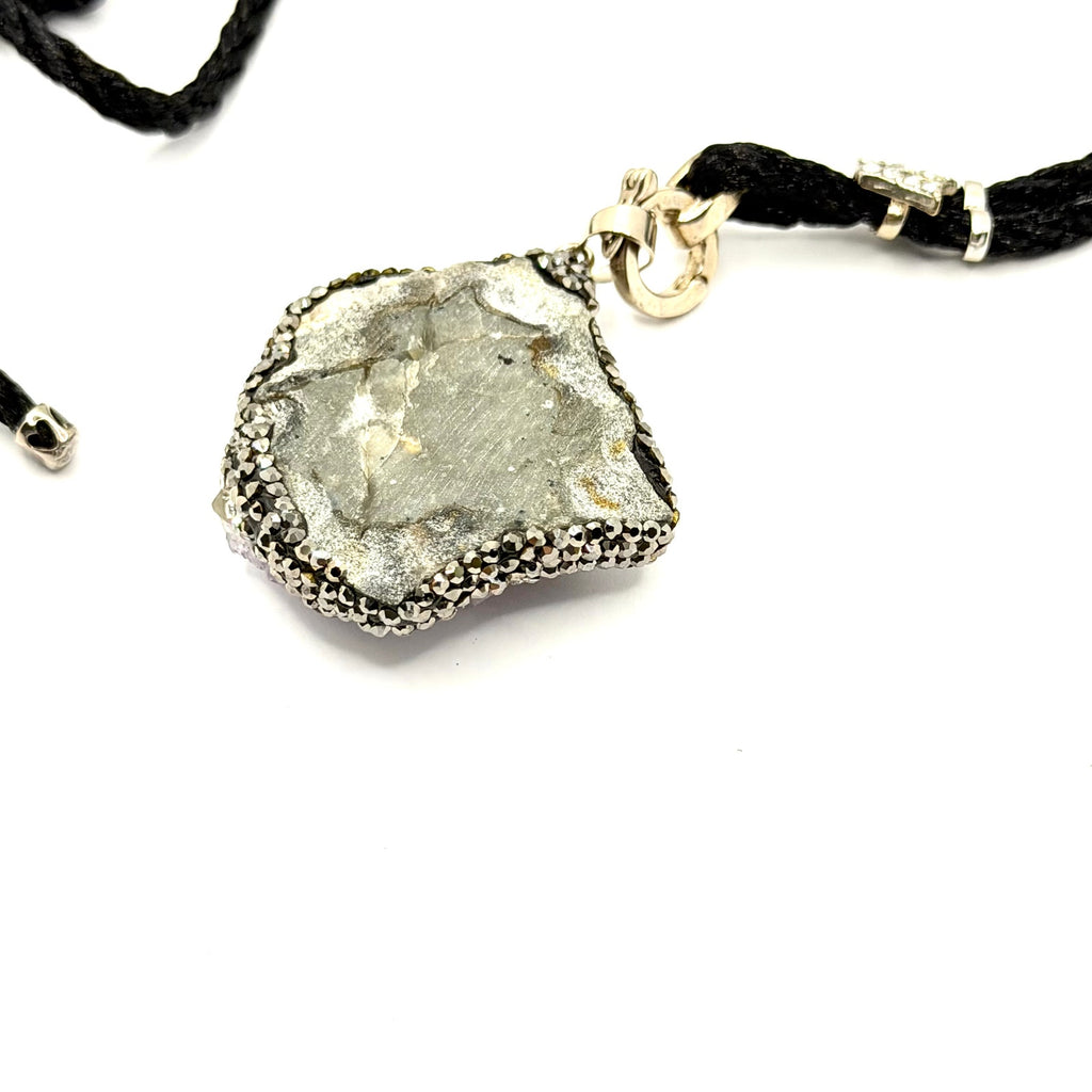 Vintage Y2K Amethyst Geode Crystal Pave Shield Necklace