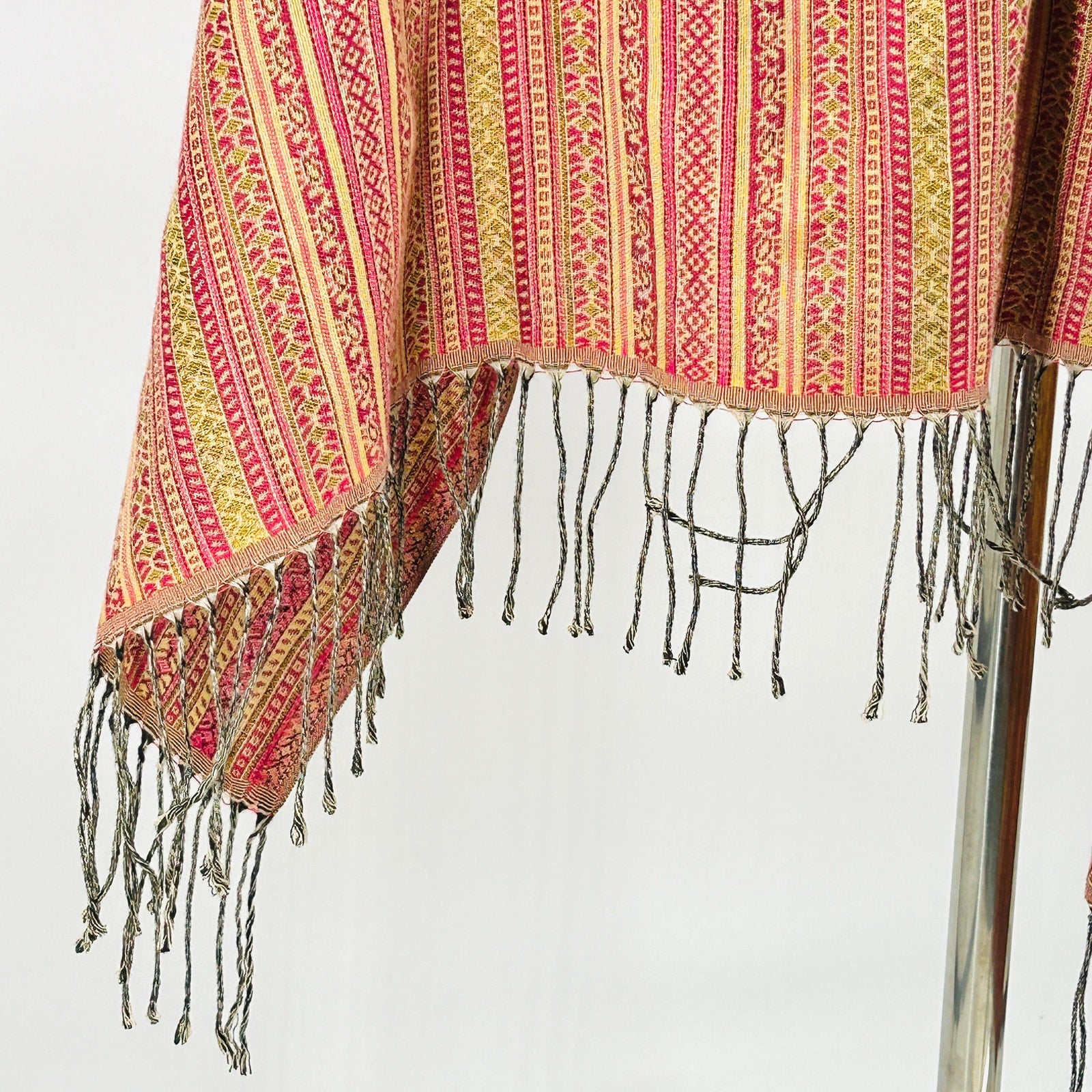 Pashmina Pink Yellow Paisley Turkish Woven Fringe Oversized Shawl Wrap