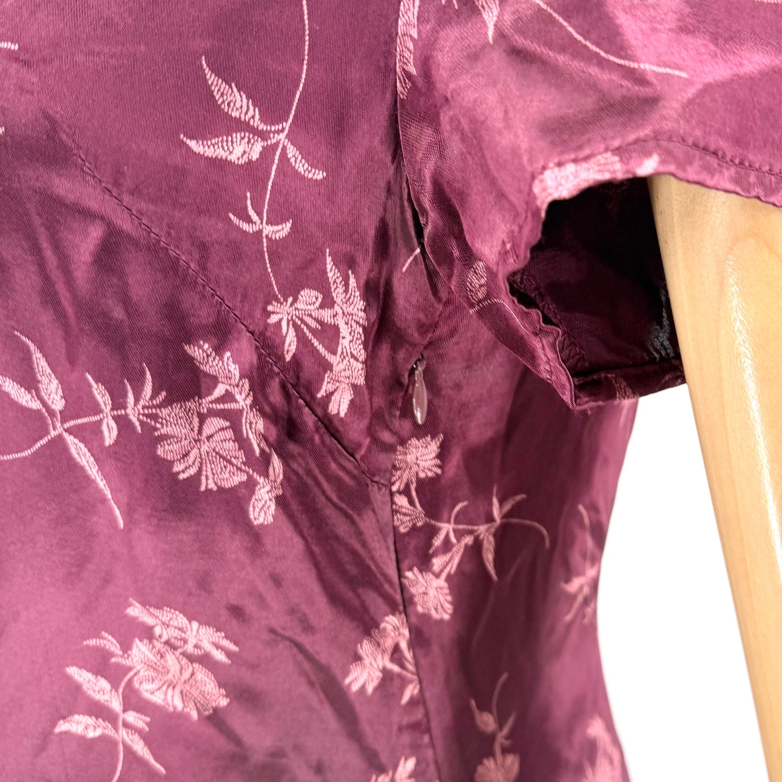 Vintage 90s GAP Burgundy Floral Satin Jacquard Cheongsam Slip Dress