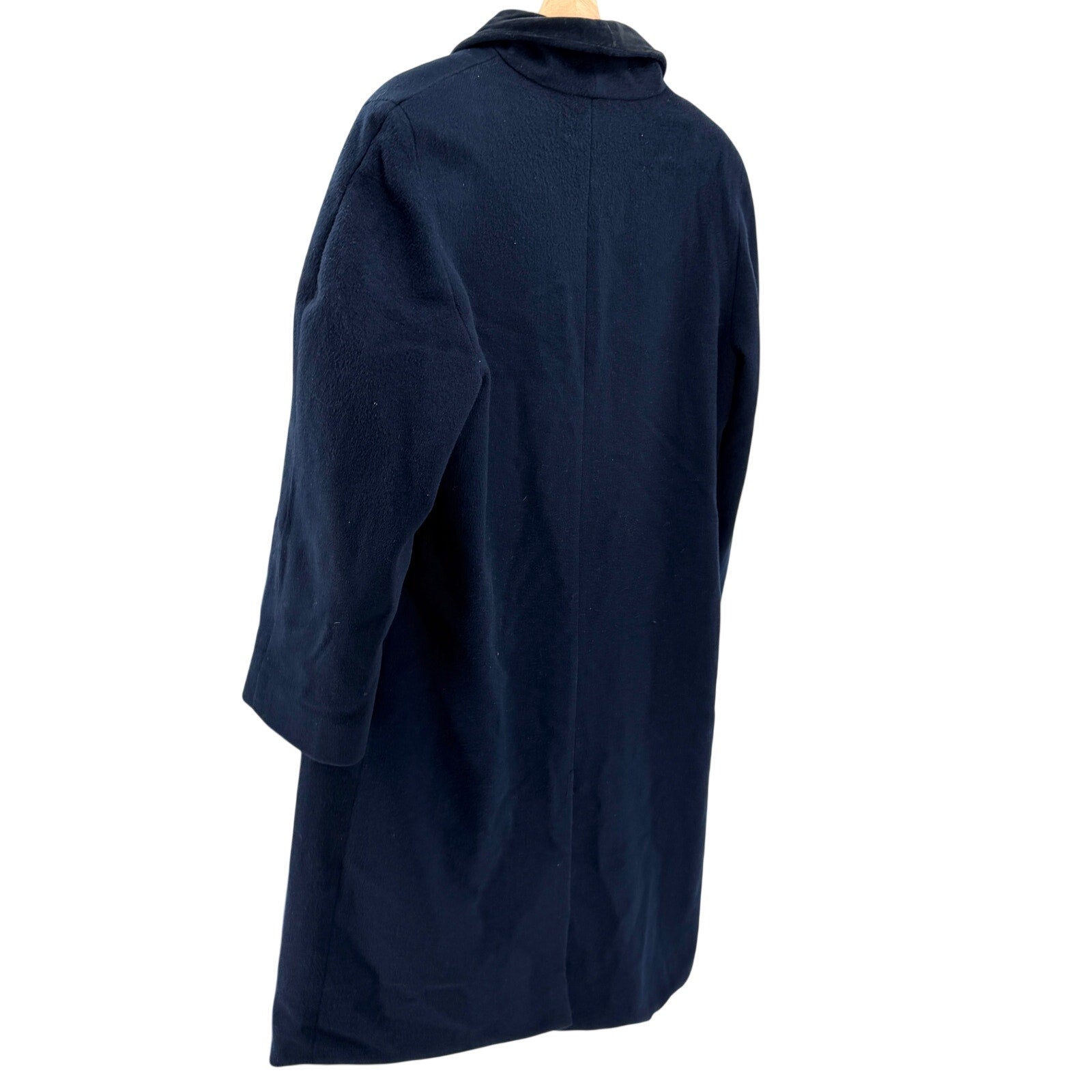Vintage 80s Karen Navy Blue 100% Wool Velvet Double Breasted Overcoat Jacket