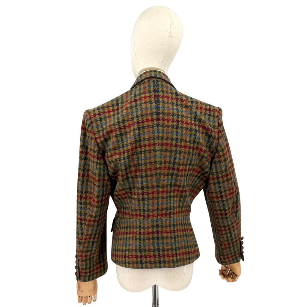 Vintage 80s Le Passe-Partout Olive Wool Plaid Peplum Blazer