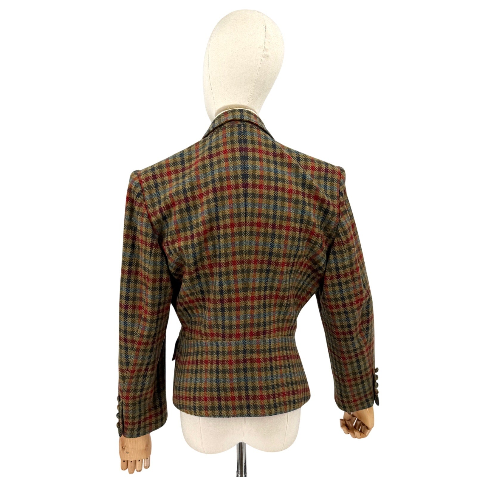 Vintage 80s Le Passe-Partout Olive Wool Plaid Peplum Blazer