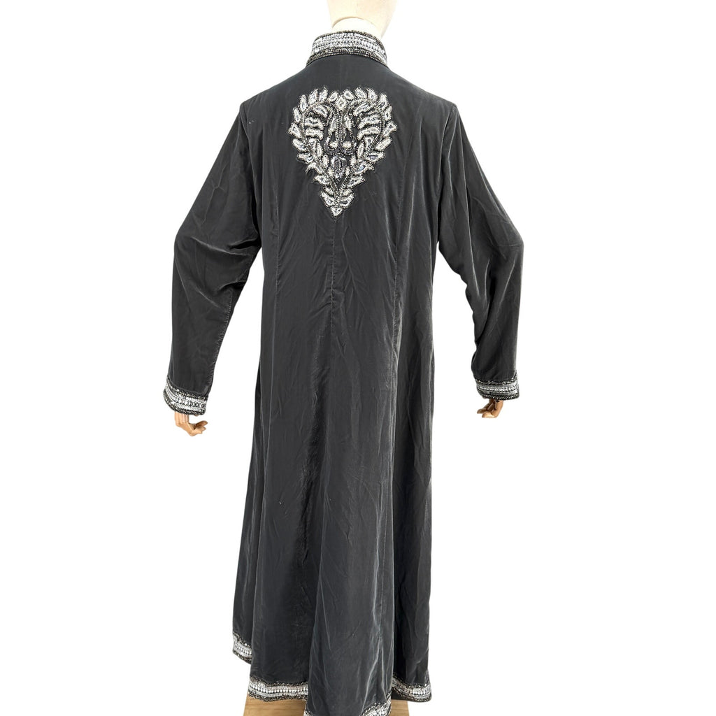 Soft Surroundings Gray Velvet Heavily Beaded Silver Duster Coat