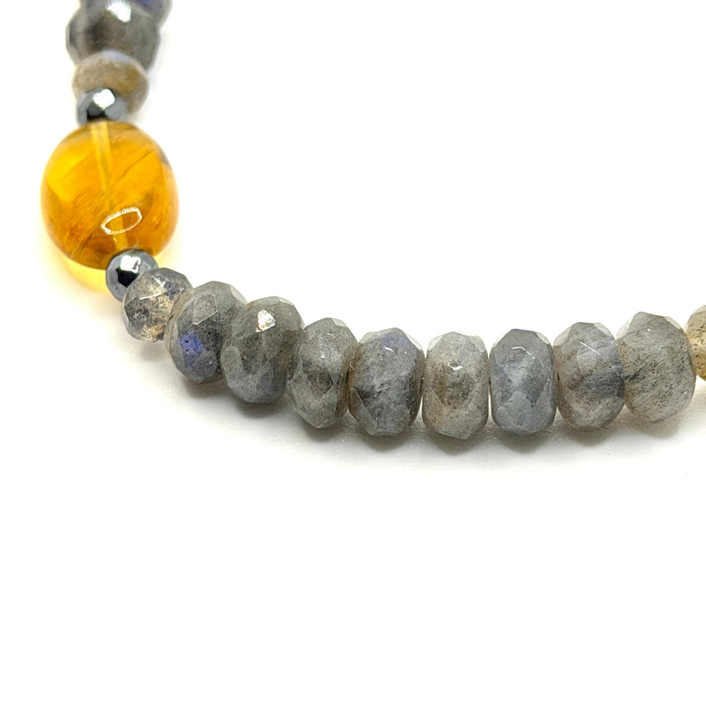 Blue Flash Labradorite Yellow Fluorite Beaded Toggle Necklace