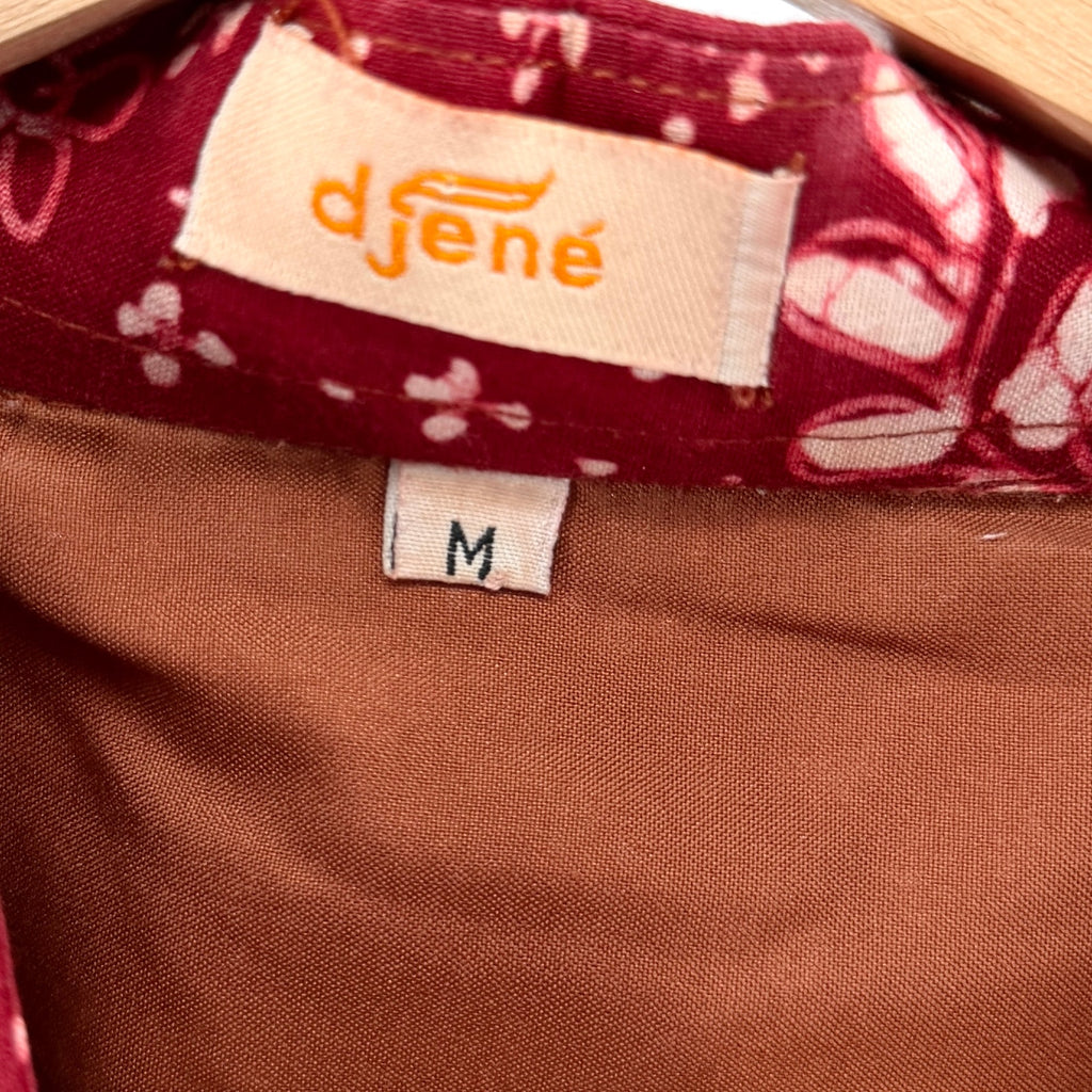 Vintage Y2K Djené Red and White Floral Batik Short Sleeve Button-Down