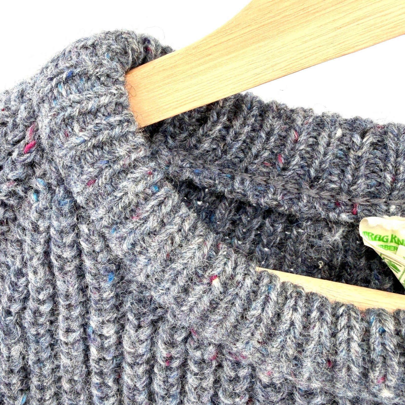 Vintage 80s Irish Trag Knitwear Blue Slate Grey 100% Wool Sweater