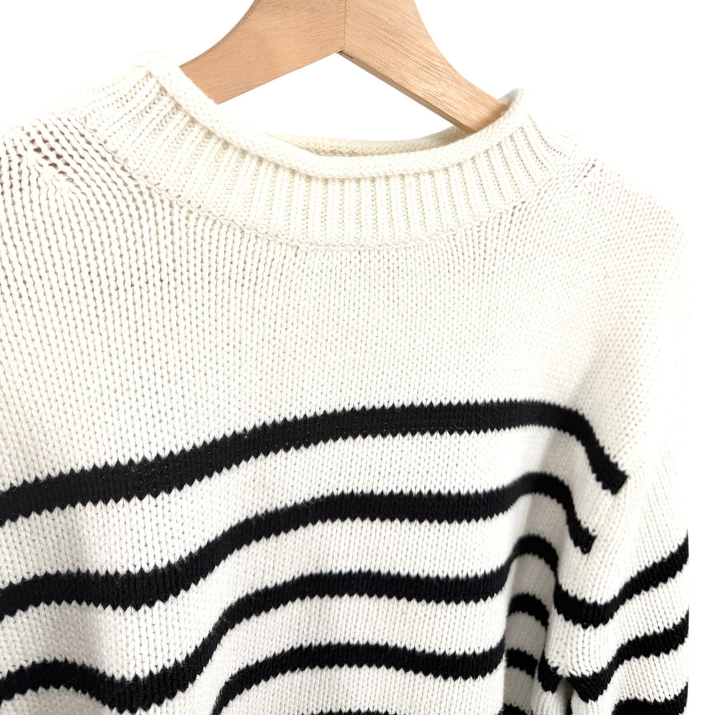 J.Crew White Black 100% Cotton Striped Cropped Mock Neck Sweater