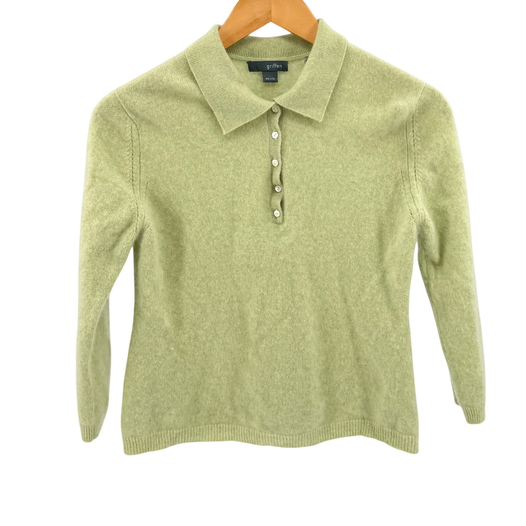 Vintage Y2K Griffen Pistachio Green 100% Cashmere Collared Knit Polo Sweater