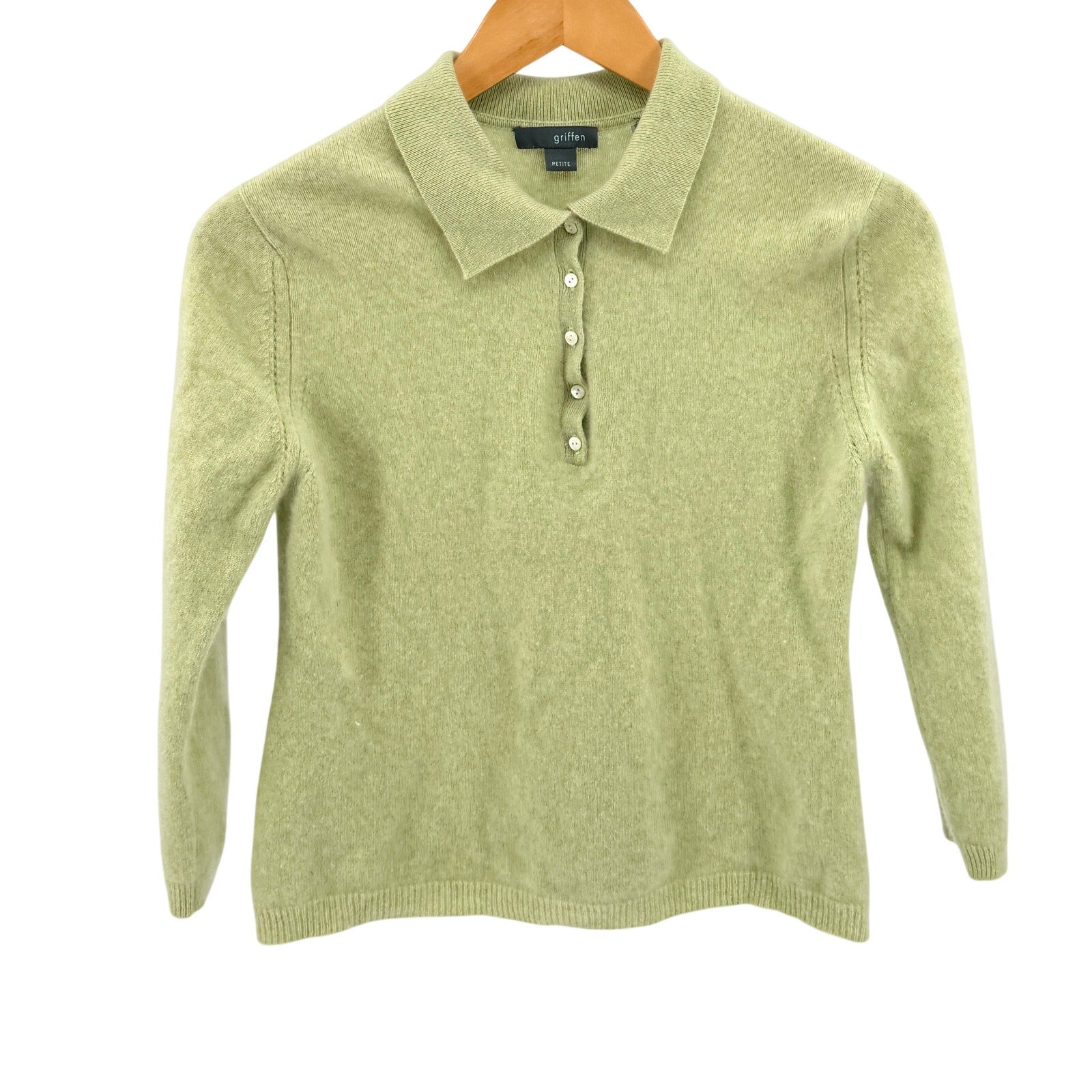 Vintage Y2K Griffen Pistachio Green 100% Cashmere Collared Knit Polo Sweater