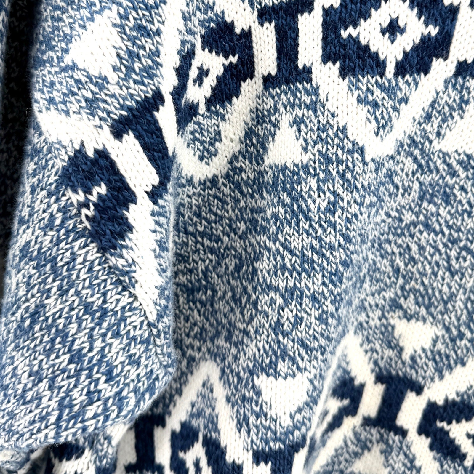 Vintage 90s Claiborne Blue 100% Cotton Geometric Fair Isle Crewneck Sweater