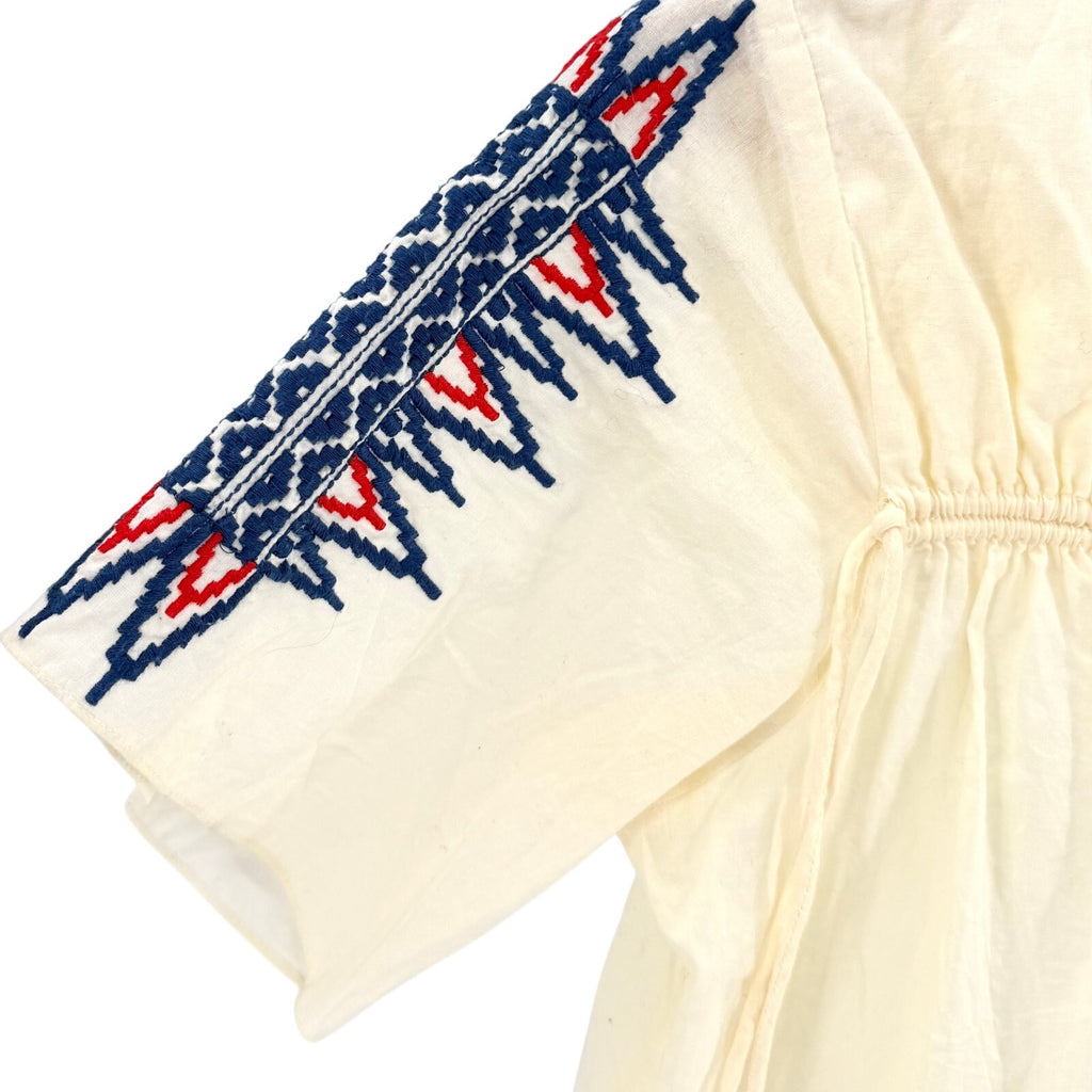 Pepin Cream 100% Cotton Red Blue Embroidered Tunic Blouse
