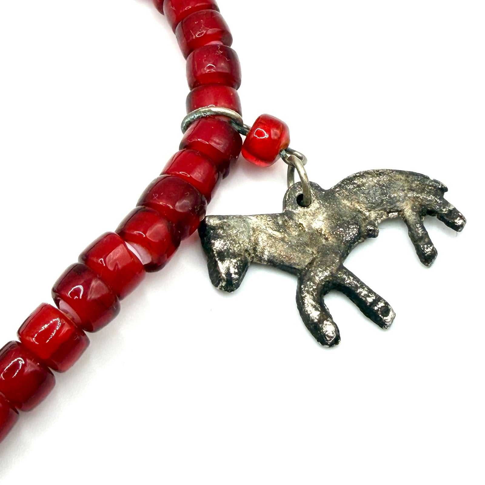 Vintage 90s Red Glass Beaded Safari Animal Multi Charm Necklace